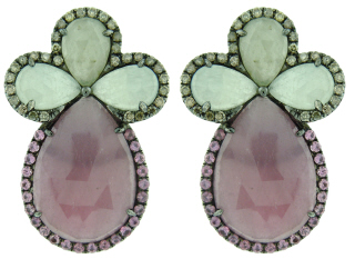 14kt black rhodium white gold white/pink sapphire, ruby, and diamond earrings
