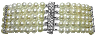 4-strand 6.5mm pearl choker 12.75"/14kt white gold diamond clasp and dividers