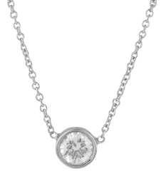 14kt white gold bezel set diamond pendant with chain. 16"