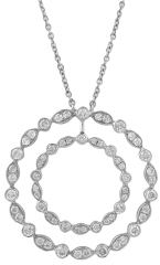 18kt white gold double circle diamond pendant with chain