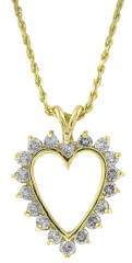 14kt yellow gold diamond frame heart pendant with 17" chain