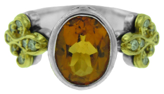 Silver and 18kt yellow gold Lagos Caviar oval citrine and diamond ring