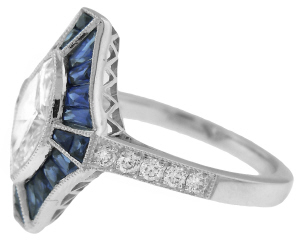 Platinum diamond and sapphire ring.