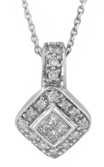 14kt white gold princess and round diamond pendant