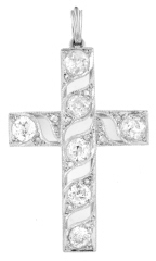 18kt white gold antique diamond cross pendant with chain