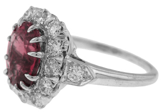 14kt white gold rubellite and diamond ring