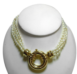 Five strand 36" biwa pearl necklace with 18kt yellow gold clasp