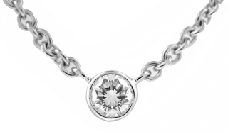 14kt white gold bezel set diamond pendant with 16" chain