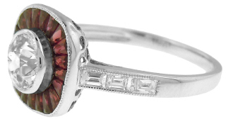 18kt white gold ruby and diamond ring.