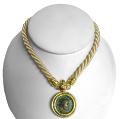 18kt yellow gold antique coin and twisted cord necklace