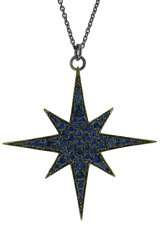 18kt white gold black rhodium sapphire starburst pendant with chain