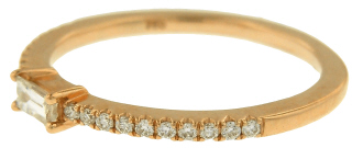 18kt rose gold round and baguette diamond band.