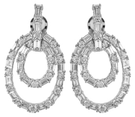 18kt white gold baguette and round diamond earrings