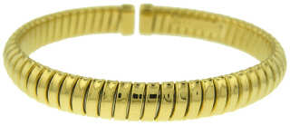 18kt yellow gold flexible cuff bangle bracelet.