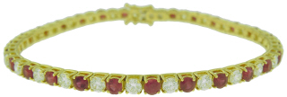 18kt yellow gold 4-prong alternating diamond and ruby tennis bracelet