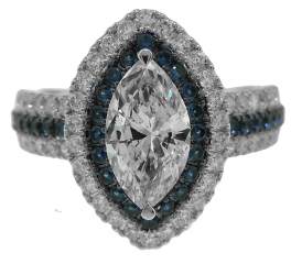 Platinum diamond and sapphire engagement ring with marquise center 1.00 E SI1 EGL US