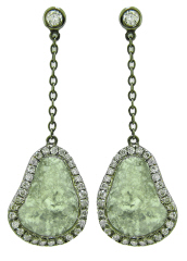 18kt white gold hanging diamond slice earrings.