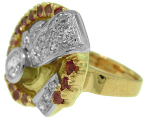 14kt rose gold diamond and ruby ring