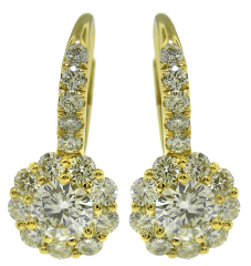 18kt yellow gold hanging diamond cluster earrings.