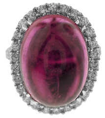 18kt white gold cabochon rubellite and diamond ring