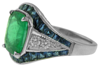 Platinum Emerald, sapphire and diamond ring