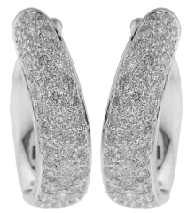18kt white gold pave diamond hoop earrings.