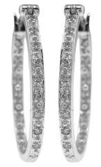 18kt white gold inside/outside diamond oval shape hoop earrings