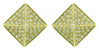 14kt yellow gold diamond pyramid style earrings.