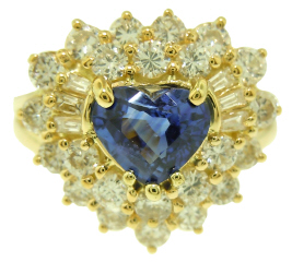 18kt yellow gold heart shape sapphire and diamond ring