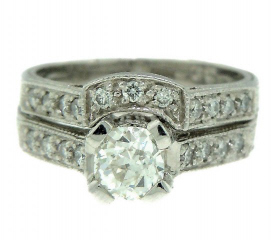 Platinum 0.65ct RB dia eng ring and wedd band set