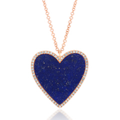 14kt rose gold lapis and diamond heart pendant with chain.