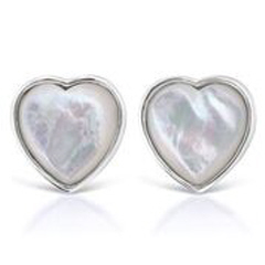 14kt white gold white mother of pearl heart earrings with beaded edge.