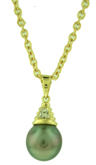 14kt yellow gold gray pearl and diamond pendant