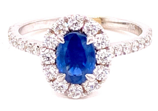 14kt white gold oval sapphire and diamond ring