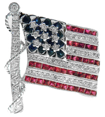 18kt white gold diamond, sapphire, and ruby flag pin