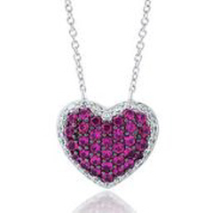 18kt white gold pave ruby and diamond puff heart pendant with chain.