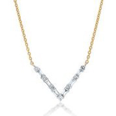 14kt yellow round and baguette diamond necklace