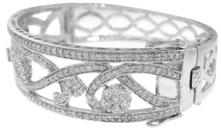 14kt white gold diamond open work bangle bracelet