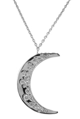 14kt white gold diamond moon pendant with chain.