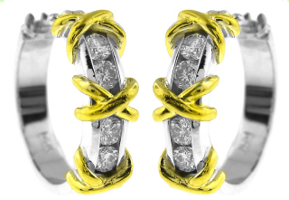14kt white gold X design diamond huggie earrings