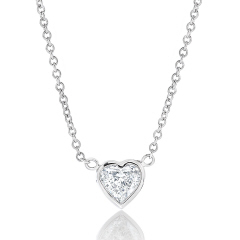 14kt white gold bezel set heart shape diamond pendant and chain