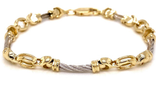 14kt yellow gold and steel cable bracelet