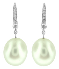 18kt white gold diamond and pearl drop earrings