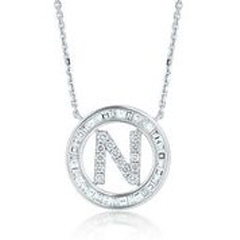 14kt white gold diamond "N" pendant with chain.