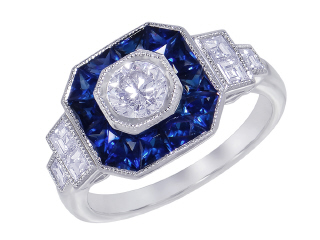 18kt white gold sapphire and diamond ring.
