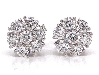 14kt white gold diamond cluster earrings
