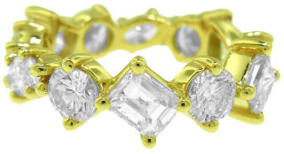18kt yellow gold multi shape diamond eterity band 4.40tw