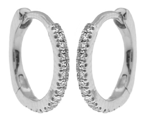 14kt white gold diamond hoop earrings.
