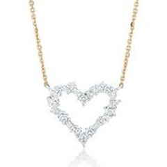 14kt two-tone mixed shape diamond heart pendant with chain.