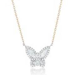 18kt two-tone medium diamond butterfly pendant with chain.
